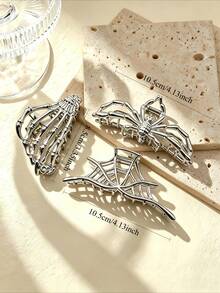 3pcs Metal Black Spider Web Hair Clips Skeleton Hand Hair Clips Gothic Style Accessories For Women Girls Thick Hair Hair Clips - 3pc Style 2 - View 12