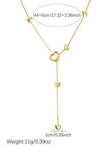 1PC Women's Y-Shaped Lariat Necklace, Adjustable Gold Chain With Hollow Solid Heart Charms, Waterproof Minimalist Heart Necklace - Gold - View 5