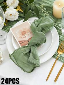 6/12/24/48pcs Gauze Cheese Cloth Napkins, 50 X 50cm Crinkled Dinner Napkins, Rustic Boho Table Decor Napkins For Wedding Party Events Home Dining - Green - View 8