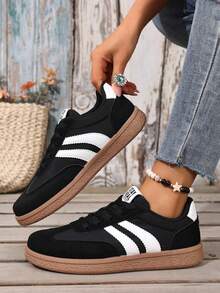 Sepatu Sneakers Olahraga Wanita Gaya Korea Jerman, Sepatu Kasual Olahraga Modis Musim Semi/Panas - Hitam - View 5