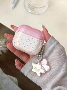 Clear Jelly Pink Polka Dot Compatible With Airpods 5 Protective Case, Wavy Contour Anti-Slip Earphone Cover + Cute Star Pendant Accessory Compatible With Apple Compatible With Airpods 5/4/2/3 Pro2 Earphone Protective Soft Shell, Birthday Holiday Gift - Pink Polka Dot + Pendant - View 2