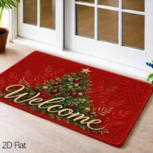 1pc Luxury Red & Gold Christmas Tree Floor Mat, Soft Crystal Velvet Material Carpet, Machine Washable, Suitable For Entryway - Cozy & Comfortable Holiday Decor, Printed Floor Mat - A - View 1