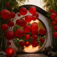 Red Paper Lantern Set, Foldable Hanging Lights, Multi-Purpose Decorations, Suitable For Spring Festival, Birthday, Wedding Anniversary, Harvest Festival, Halloween, Christmas, Party Decoration, Create Romantic Atmosphere, Christmas Home Decor, Autumn Home Decor - Multiple Styles - View 5