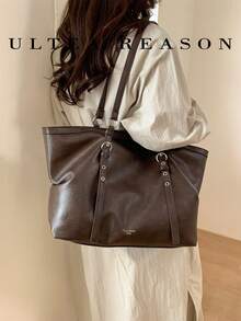 1pc Solid Color PU Leather New Women's Backpack, Shoulder Bag, Tote Bag, Fashion Square Handbag, Square Bag, Suitable For Commuting, Shopping, Dating - Coffee - View 5