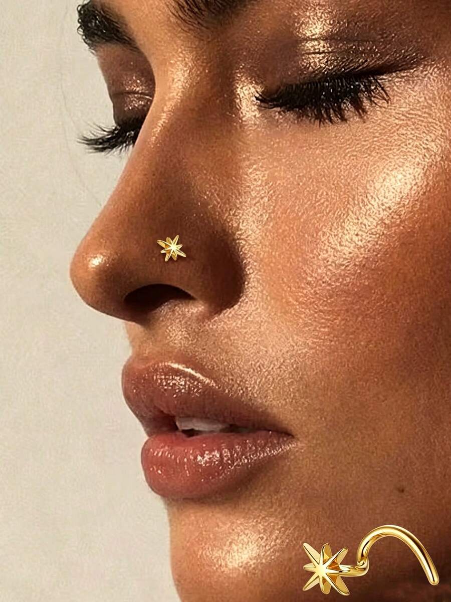 1pc New Mini Octagonal Star Nose Ring, S925 Sterling Silver Material, Suitable For Daily Wear, Excellent Gift Choice - Single - View 1