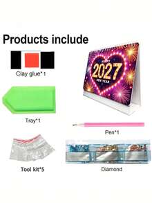 2027 Diamond Painting Set, Floral & Butterfly Pattern + New Year Fireworks Cover Desk Calendar, Mosaic Handmade, Spiral Bound Paper Material, Suitable For Home Learning & Office Supplies, Ideal For DIY Beginners - A - View 10