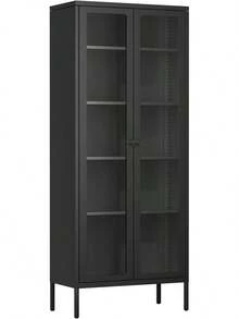 Gabinete de Almacenamiento de Metal con Puertas de Vidrio, Vitrina de Vidrio con 4 Estantes Ajustables, Gabinete Alto Moderno para Oficina en Casa - Negro - Ver 1