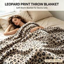 1pc Leopard Print Faux Rabbit Fur Blanket, Double Layer Warm Faux Rabbit Plush Throw Blanket, All-Season Multi-Functional Decorative Blanket For Living Room Bedroom Sofa, Great Gift For Family - Khaki Heart Leopard Print - View 8