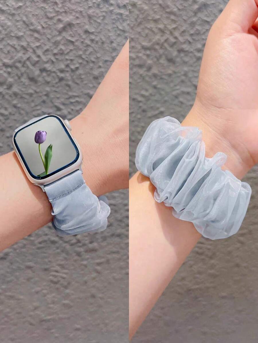 1pc Misty Blue Woven Elastic Nylon Breathable Comfortable Sports Watch Band For Women Compatible With Apple Watch 38/40/41mm, 42/44/45/46/49mm Suitable For Apple Watch Accessories Ultra3/2/1/Se/S11/S10/S9/S8/S7/S6/S5/S4/S3, Suitable For Outdoor Sports Fitness Young Fashion Men And Women Summer Beach Accessories Back To School Graduation Season Gifts. - Foggy Blue - View 1