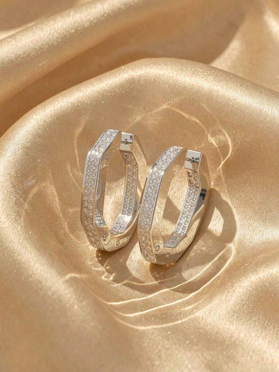 Swarovski Dextera Large Hoop Earrings For Women, Luxury Pave Crystal-Like Earrings, Elegant Versatile Jewelry - Silver - View 1