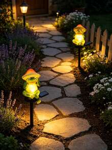 1pc Green Frog Solar Ground Stake Light, Resin Figurine LED Lawn Lamp, Waterproof Landscape Decor Light For Garden, Yard, Patio, Backyard, Camping - Multicolor - View 3