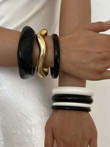 7/4/3pcs Vintage Casual Minimalist Gothic Acrylic Bracelet Set, Geometric Round Asymmetrical Design, Suitable For Women's Daily Wear - Multicolor - View 3