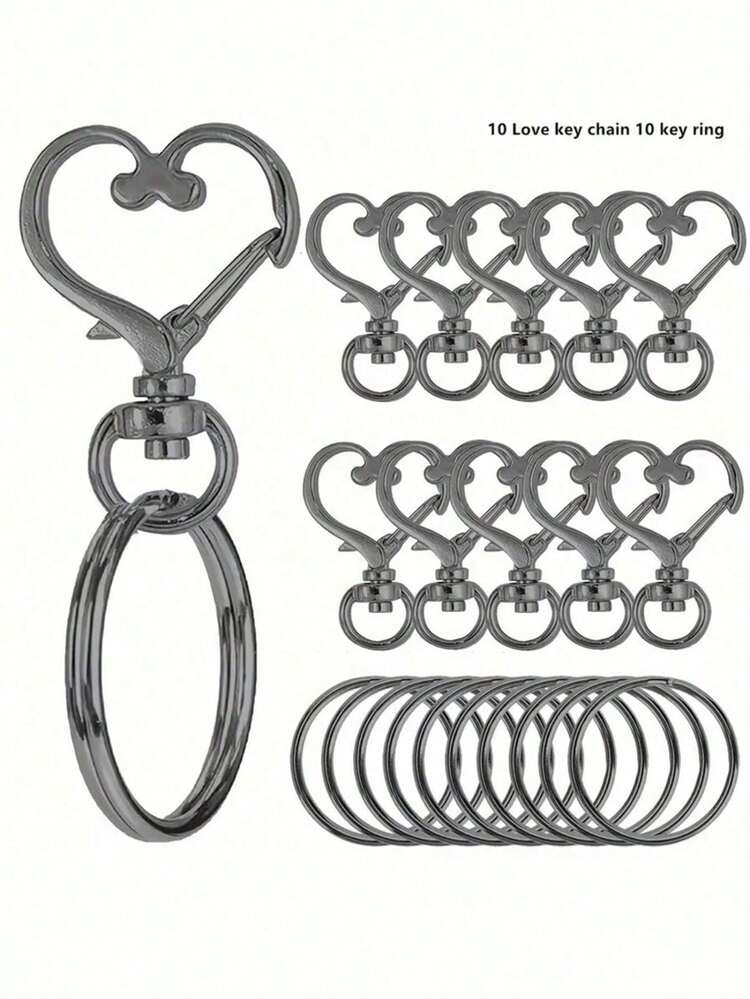 20/80pcs/Set Heart-Shaped Rotating Hook With Key Ring - (10pcs Key Chains + 10pcs Key Rings) Keychain Making Supplies,Jewelry Making Supplies DIY - Multi-color - View 14