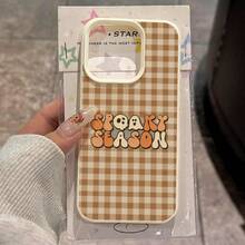 1 pièce Coque de téléphone en matériau TPU avec slogan Halloween et motif à carreaux, compatible avec Apple 17promax/17/18promax/15/13/12/11/ S20fe/A15/S24/A55/ Note11/Note12/Note13pro, couverture complète, antichoc, coque souple, protection de téléphone - Blanc - Voir 1