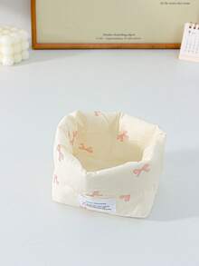 1pc Cute Bow Print Fabric Storage Basket Foldable Desktop Cosmetic Organizer Bin Portable Makeup Holder Box Small Sundries Accessories Storage Bucket - Multicolor - View 14