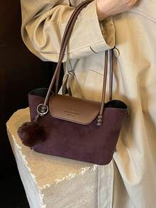 1pc Solid Color Suede New Women's Backpack, Shoulder Bag, Fashion Large Capacity Bucket Bag, Magnetic Closure, Dual Handles, Suitable For Commuting, Shopping, Dating, Shopping - Coffee - View 9