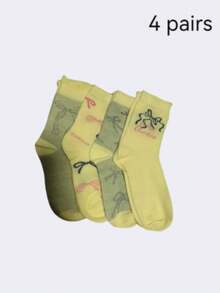 4 Pairs Blue Bow White Ruffle Mid-Calf Socks, Women's Socks, Sweet And Cute Socks, Student Socks, Preppy Design, Suitable For All Seasons, Christmas Gift - Multicolor - View 13