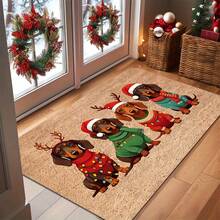 1pc Dachshund Christmas Door Mat With Christmas Hat And Sweater Pattern, Soft Polyester Fiber Indoor/Outdoor Carpet Kitchen Rugs, Machine Washable Pet Mat, Suitable For Entryway, Kitchen, Bathroom - Cute Dog Home Decor Gift For Pet Lovers - A - View 4