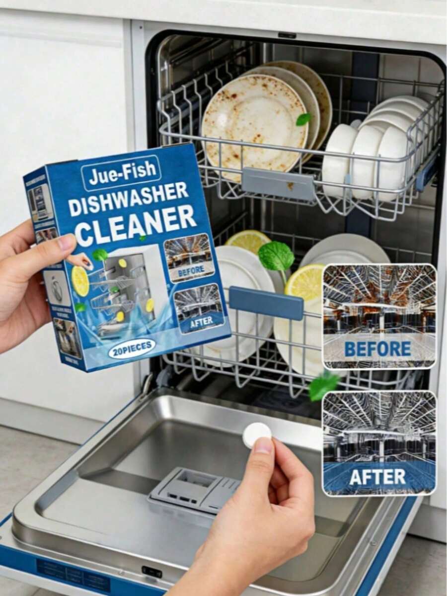 JUE FISH Dishwasher Cleaning Tablets, Specialized For Tabletop And Built-In Drawer Dishwashers, Removes Stains And Grease, Cleaning Tablets, Gift For Family And Friends - Solid State - View 1