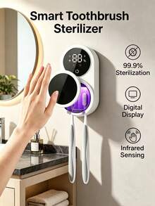 Sterilisator Sikat Gigi Isi Ulang USB, Tempat Sikat Gigi Gantung Dinding, Alat Sterilisasi Sikat Gigi, Rak Penyimpanan Sikat Gigi Otomatis, Tempat Sikat Gigi dengan 2 Slot Kepala Sikat, Aksesoris Kamar Mandi, Dekorasi Rumah - MultiWarna - View 2