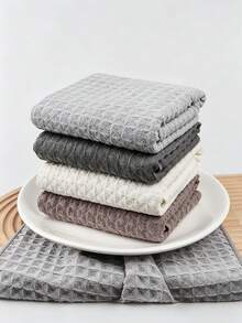 1/2/4pcs Plaid Kitchen Towels, Square Dish Cloths, Solid Color, Highly Absorbent And Durable, Suitable For Tableware And Countertops, Ideal For Drying Dishes And Hands - Multicolor - View 1