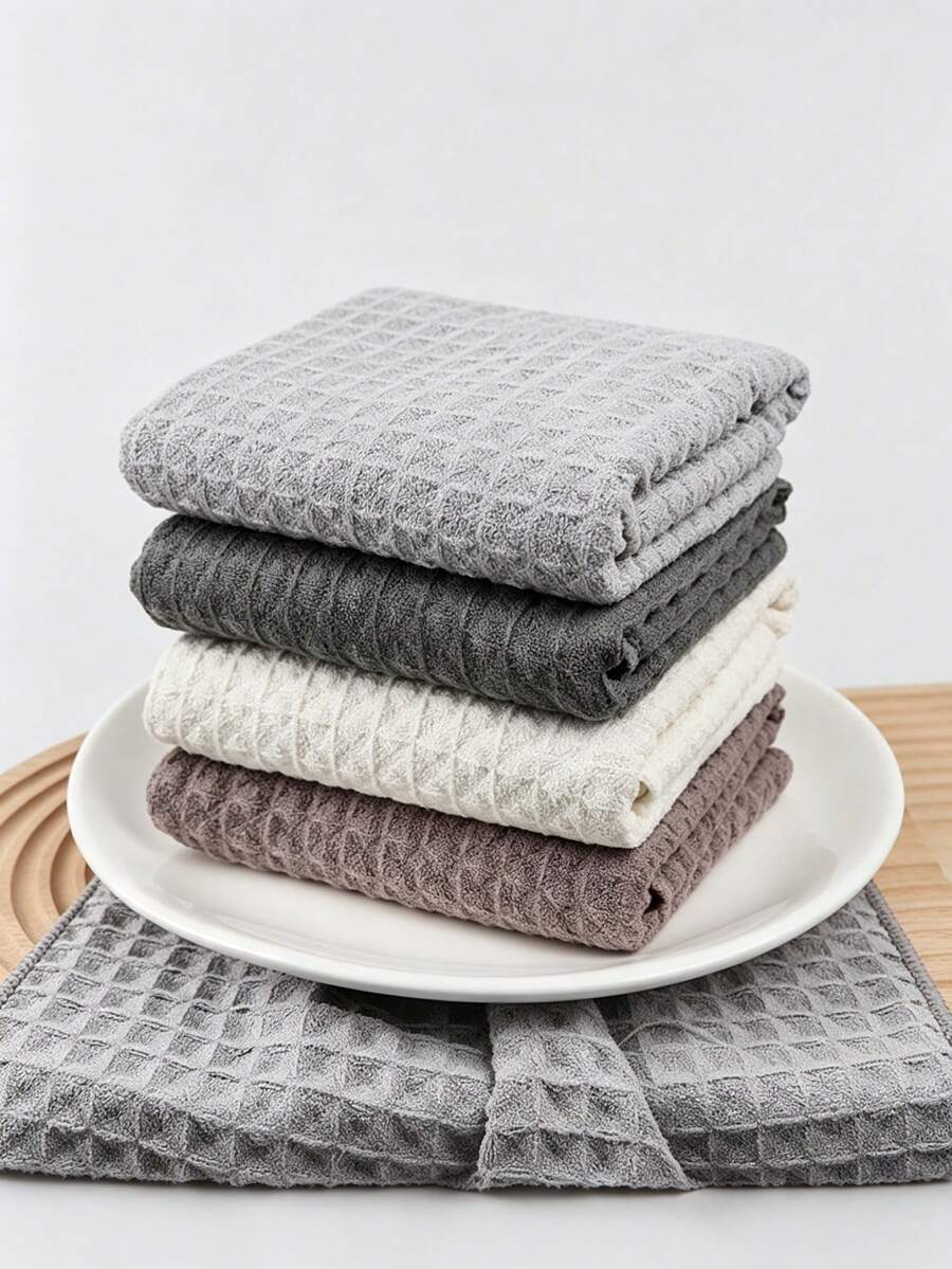 1/2/4pcs Plaid Kitchen Towels, Square Dish Cloths, Solid Color, Highly Absorbent And Durable, Suitable For Tableware And Countertops, Ideal For Drying Dishes And Hands - Multicolor - View 1