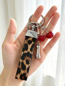 26 Alphabet Letter Keychain Pendant Creative Leopard Print PU Rope Key Strap, Cherry Charm, Car Keychain Pendant, Bag Charm Accessory, Key Decoration Accessory, 26 Letters To Choose From, Meaningful Gift For Family And Friends On Holidays - Brown - View 16
