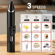 Electric Milk Frother, Portable USB Rechargeable Milk Frother, 3-Speed ...