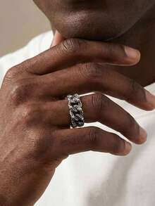 1pc Vintage Stainless Steel Woven Ring Men's Jewelry - Silver - View 3