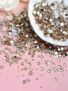 24 Grid Box Flat Back Rhinestones, Champagne Gold Multi-Size Crystal Nail Gems, Sparkling DIY Nail Art Decorations For Nail Salon & Home Manicure - Multicolor - View 4