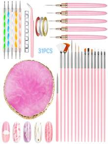 31Pcs Nail Art Tools Set, Nail Art Brushes, Liner Pens, Dotting Tools, Nail Palette And Nail Stickers Tweezers, Multi Function Manicure Supplies For Nail Art Design - Multicolor - View 10