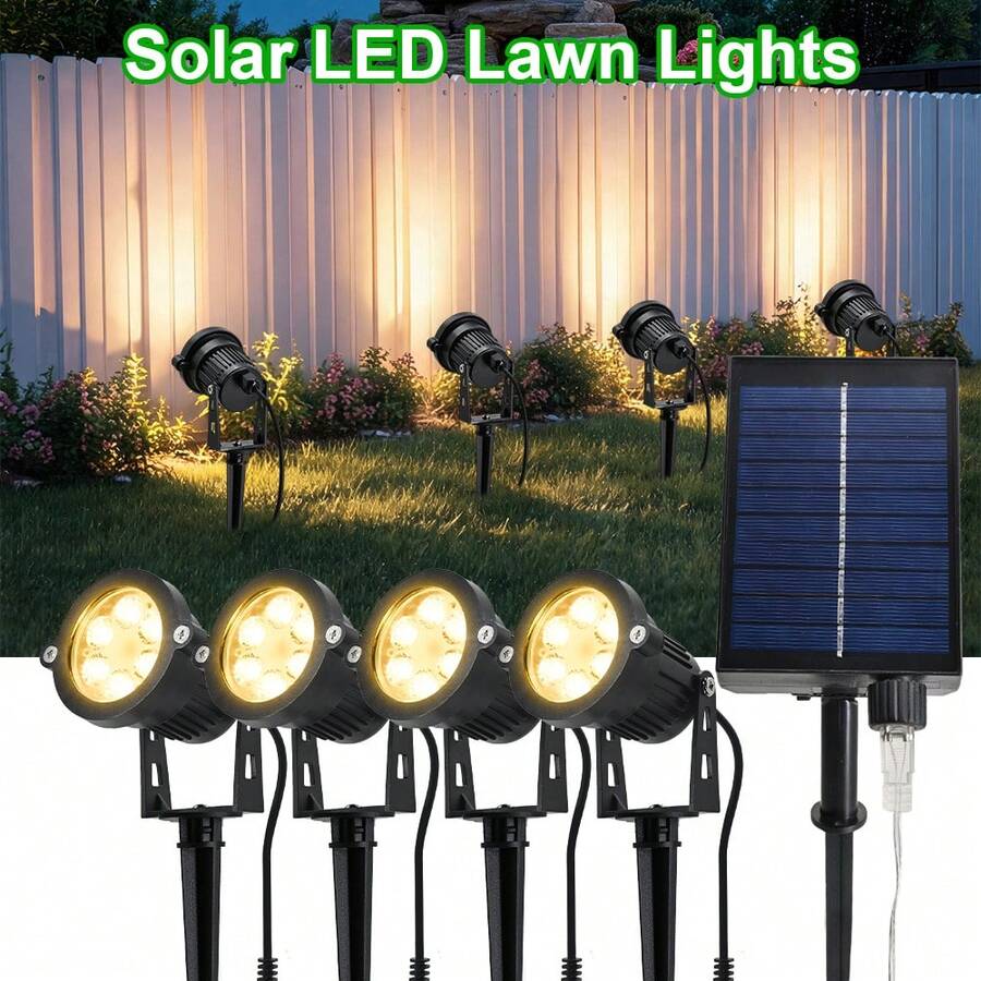 Smart Solar LED Lawn Spotlight, Solar Landscape Light, Outdoor Yard Decorative Light, Available In 1-To-2/1-To-4 Specifications, Equipped With Solar Rechargeable Lithium Battery, Light-Sensitive Automatic On/Off. 1-To-2 Cable Length 150CM, 1-To-4 Cable Length 363CM, Soft Warm White Light, Adjustable Lamp Head Angle, Supports Ground Stake And Wall Mount Dual Installation, Suitable For Yard Walkways, Flowerbeds, Greenery, Landscape Rocks, Wall Atmosphere Decoration.