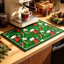 1pc Dish Drying Mat, Coffee Machine Mat, Christmas Series Pattern Dish Drying Mat, Tabletop Protective Placemat, Suitable For Kitchen Dish Drying, Suitable For Holiday Table Decoration, Multi-Purpose Drying Mat, Home Gift, Tabletop Decor - XYLSD-1134 - View 4
