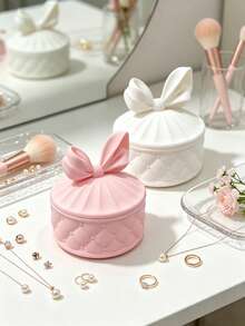 Bowknot 3D Printed Jewelry Storage Box, Diamond Embossed Texture With Dust Cover, Stores Rings, Necklaces, Earrings, Multiple Macaron Colors, Vanity Decor Ornament, Unique Delicate Birthday Gift For Girls - Multicolor - View 9