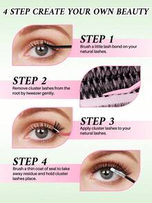 MEM 640pcs DIY Eyelash Extension Kit, Includes High Density Single Cluster Lashes, 9-16mm Mixed Length D Curl Effect, Lightweight Soft Comfortable, Includes Eyelash Glue, Tweezers And Eyelash Brush, Eyelash Cluster Set, False Eyelashes - Black - View 6