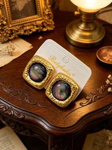 2pcs European And American Fashion Old Money Gold Tiger Eye Laser White Shell Premium Earrings - Aurora - View 11