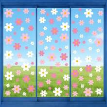 1 Set Pink & White Daisy Wall Stickers, Boho Style, PVC Material, Irregular Floral Shape, Mixed Flower Pattern Details, Removable Self-Adhesive Wall Decals, Suitable For Bedroom, Window, Cabinet And Home Wall Decoration, All-Season Home Decor - A - View 4