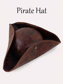 1pc Brown Faux Leather Funny Halloween Sailor Pirate Tricorne Hat, Caribbean Captain Hat Cosplay Accessory, Suitable For Party, Stage Performance, Costume, Masquerade - Multicolor - View 14