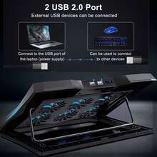NUO XI Laptop Cooling Pad, 6 Cooling Fans, 4-Level Adjustable, LED Lights, Speed Scroll Switch, Large Airflow And Low Noise, 2 USB Ports, Metal Mesh Design, Suitable For 10-17 Inch Laptops - View 7