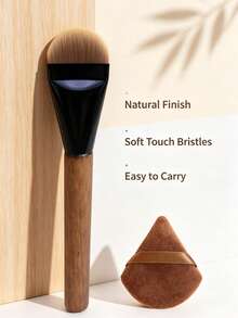 1pc Flat Head Foundation Brush With Wooden Handle, Soft & Seamless, No Makeup Absorption, Mask Brush, For Foundation Liquid & BB Cream, Beginner-Friendly, Portable Makeup Tool - Multicolor - View 3