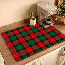 1pc Christmas Red Striped Pattern, Kitchen Countertop Absorbent Drying Mat, Coffee Machine Mat, Pour Over Coffee Pot Mat, Dish Drainer Mat, Non-Slip Heat-Resistant Kitchen Mat, Table Mat, Breakfast Mat, Washing Machine Mat, Home Kitchen Dining Table Coffee Shop Bar Decor Mat, Holiday Party Housewarming Gift - Multicolor - View 9