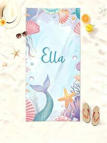 Personalized Name Mermaid Beach Towel For Girls, Soft Microfiber Quick Dry Ocean Shell Starfish Kids Towel For Beach Pool Camping Travel - Multicolor - View 8