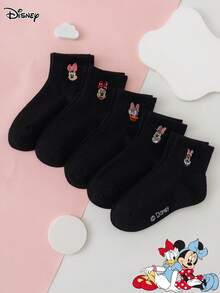 5 Pairs Disney Series Authentic Embroidered Mickey Minnie Cartoon Pattern Fun & Personalized Kids Mid-Calf Socks - Black - View 7