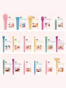 1/17Pcs Candy Color Gradient Makeup Brush Set, Soft Fluffy Powder Foundation Contour Eyeshadow Blending Brushes, Professional Cosmetic Beauty Tools - Multicolor - View 4