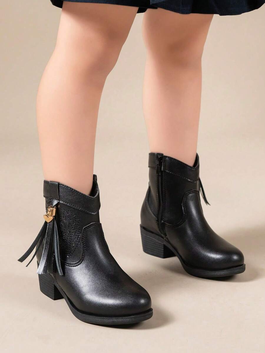 1 Pair Girls' Leather Ankle Boots, New Autumn/Winter Princess Fashion Boots - Black - View 1
