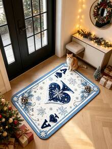 1pc Christmas Snowflake Ace Of Spades Doormat, Decorative Rug, Floor Mat, Carpet, Living Room Rug, Bedroom Rug, Christmas Rug, Door Mat - Multicolor - View 2
