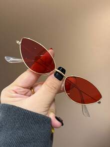 1 Pair Vintage Cat Eye Red Lens Kids Fashion Glasses, Thin Gold Frame Lightweight Metal Frame, Girls Summer Photo Sun Protection Shades - Multicolor - View 3