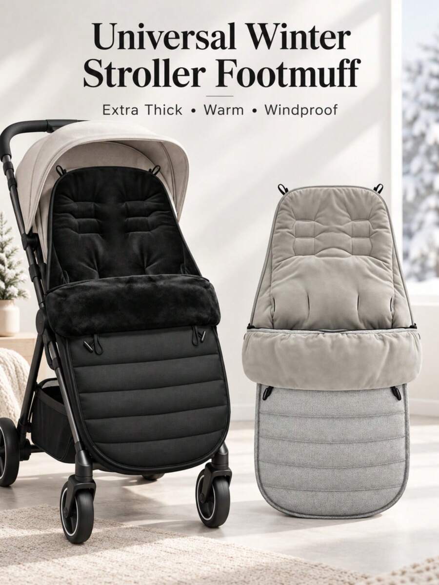 1pc Baby Stroller Windproof Footmuff, Winter Snowproof Warm Thickened Foot Cover, Unisex Baby Accessory, Essential Travel Item For Newborns, Winter Gift For Kids - Multicolor - View 1