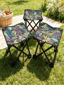 1PC Portable Folding Camping Stool, Floral Print Oxford Fabric Lightweight Compact Folding Chair, Suitable For Outdoor Fishing, Hiking, Picnic - Multicolor - View 3