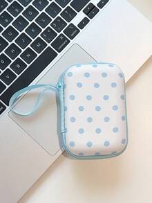 Cute Polka‑Dot Data Cable Storage Bag, Mobile Phone Charger, Large Capacity Portable Hard Disk, USB Drive, Wired Earphones, Power Bank Storage Box, Travel Power Cable Storage Bag, CCD Camera Bag, Protective Cover, Hard Shell Portable Box - Multicolor - View 6